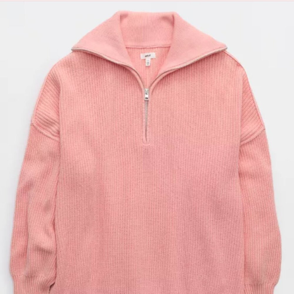 Aerie Beyond Quarter Zip Pink Sweater size Large
